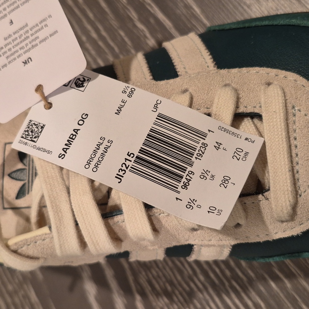Adidas Samba OG Shoe Collegiate Green, Cream White, Men's Size 10 - Picture 4 of 11